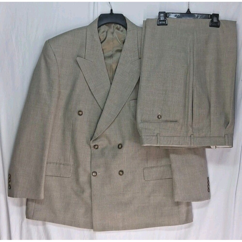 International Club Mens 2pc Dbl Breasted Tan Suit 50R Business Travel Workwear
